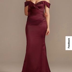 Tall satin off the shoulder mermaid bridesmaid dress